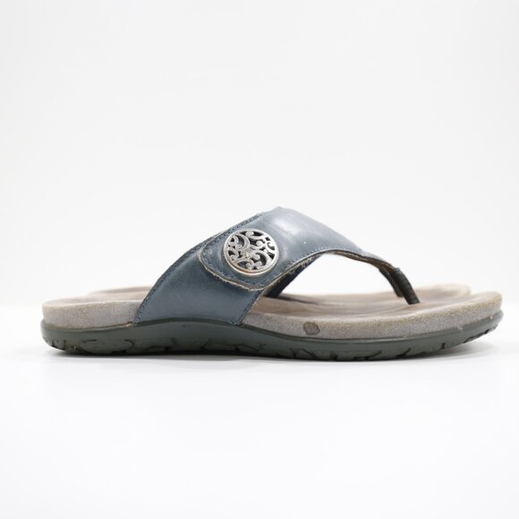 Alegria Molly Blue Leather Paint Splash Lightweight Flat Thong Sandals - 8/EU 38 - Picture 3 of 7